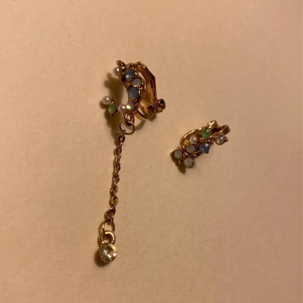 Moon and Pearls Clip On Earrings